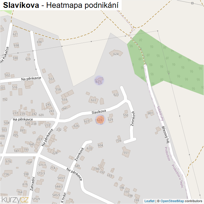 Mapa Slavíkova - Firmy v ulici.