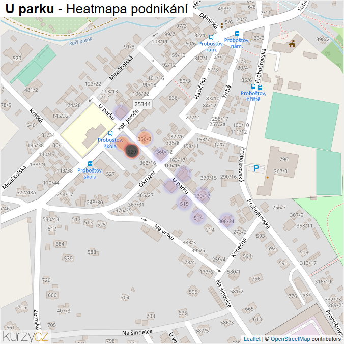 Mapa U parku - Firmy v ulici.
