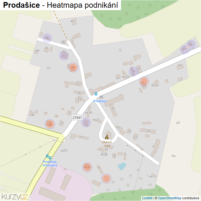 Mapa Prodašice - Firmy v části obce.