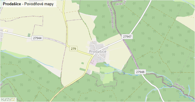 Prodašice - záplavové mapy stoleté vody
