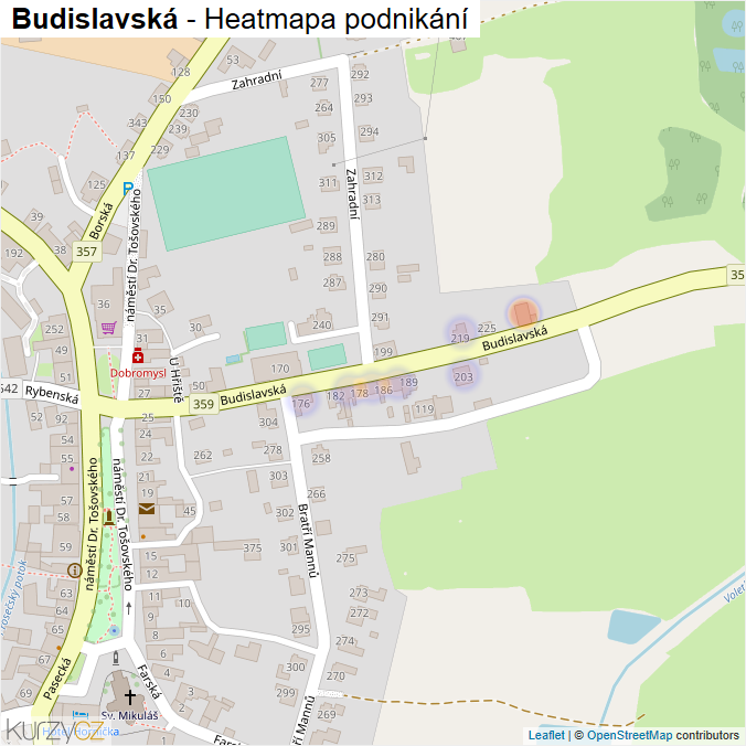 Mapa Budislavská - Firmy v ulici.