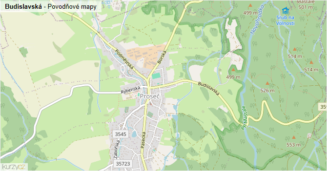 Budislavská - záplavové mapy stoleté vody