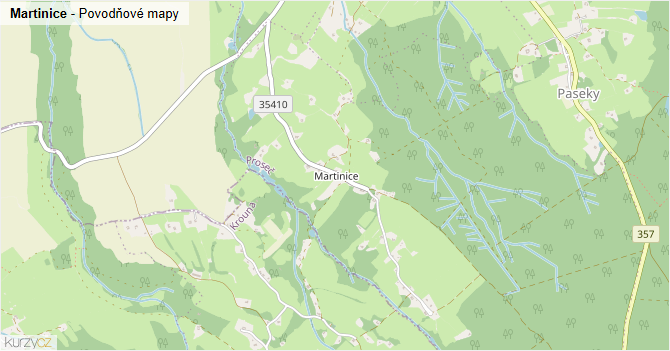 Martinice - záplavové mapy stoleté vody