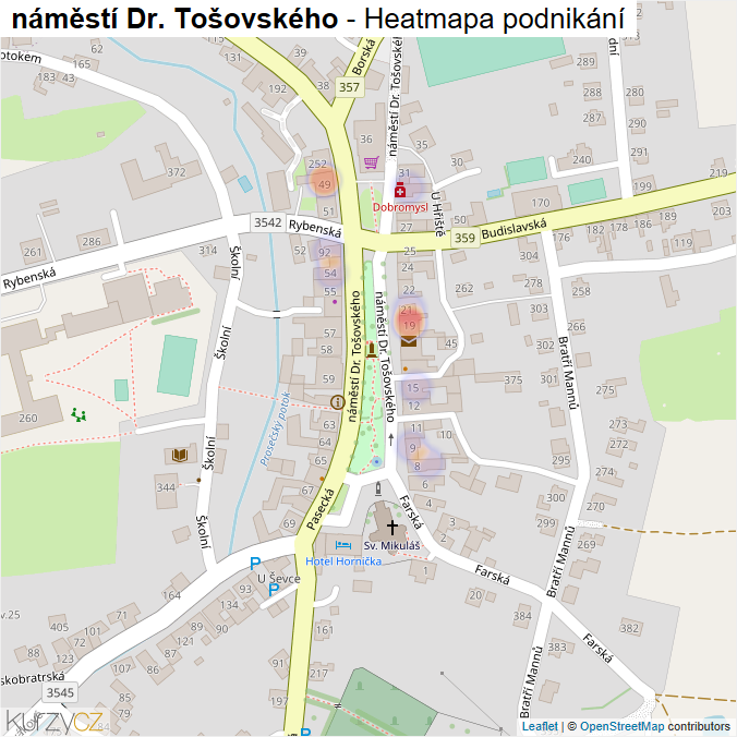 Mapa náměstí Dr. Tošovského - Firmy v ulici.