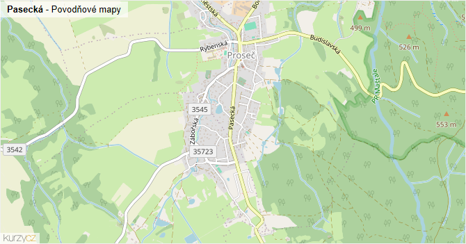 Pasecká - záplavové mapy stoleté vody