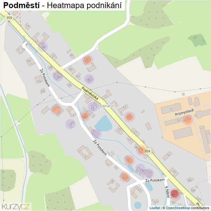 Mapa Podměstí - Firmy v části obce.