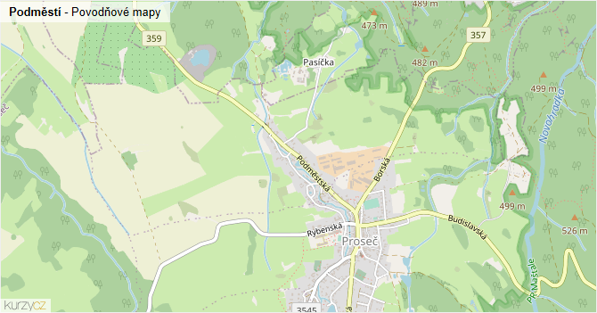Podměstí - záplavové mapy stoleté vody