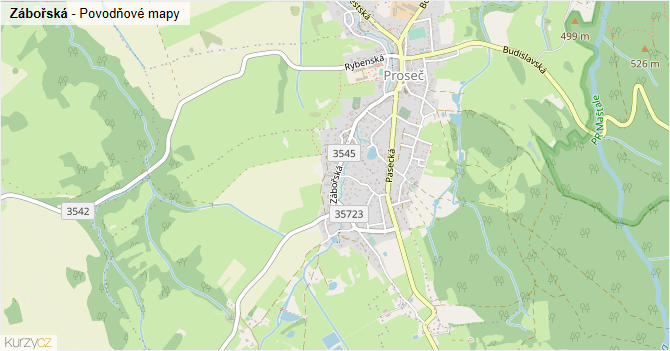 Zábořská - záplavové mapy stoleté vody