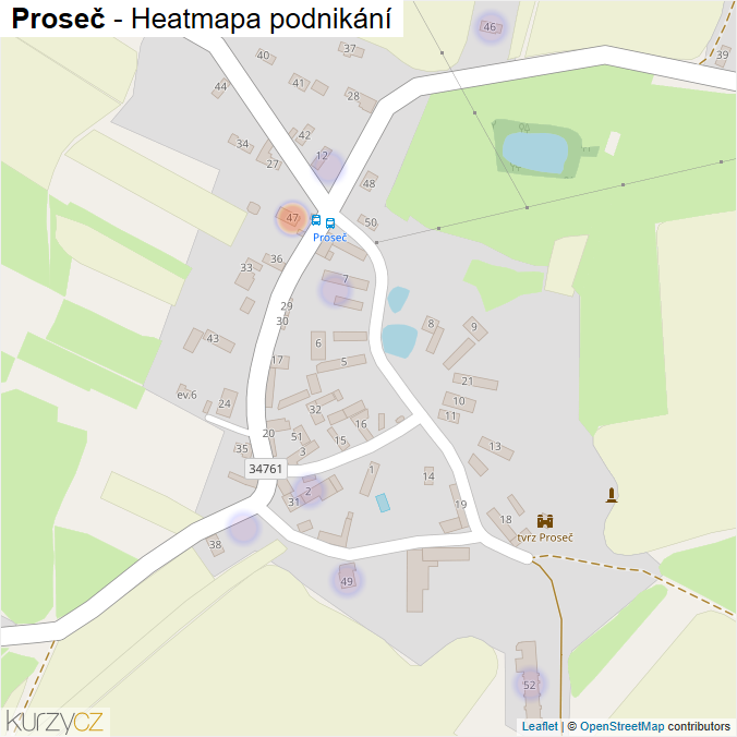 Mapa Proseč - Firmy v části obce.
