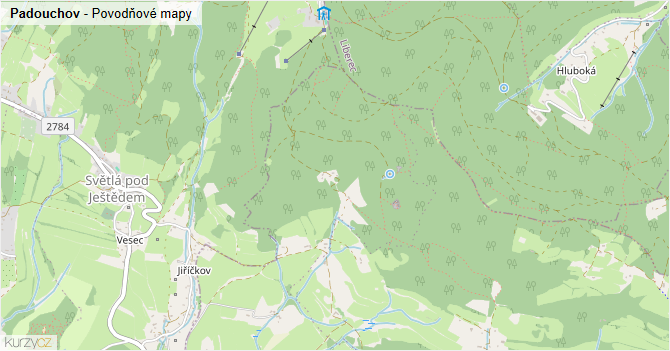 Padouchov - záplavové mapy stoleté vody