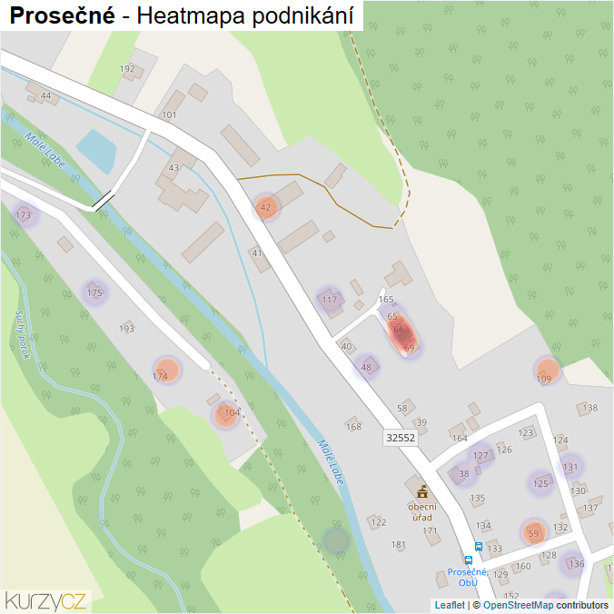 Mapa Prosečné - Firmy v části obce.