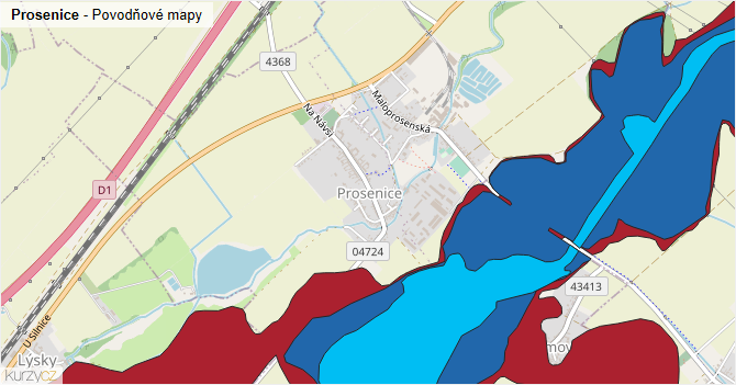 Prosenice - záplavové mapy stoleté vody