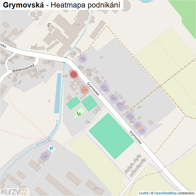 Mapa Grymovská - Firmy v ulici.