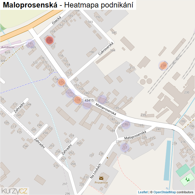 Mapa Maloprosenská - Firmy v ulici.