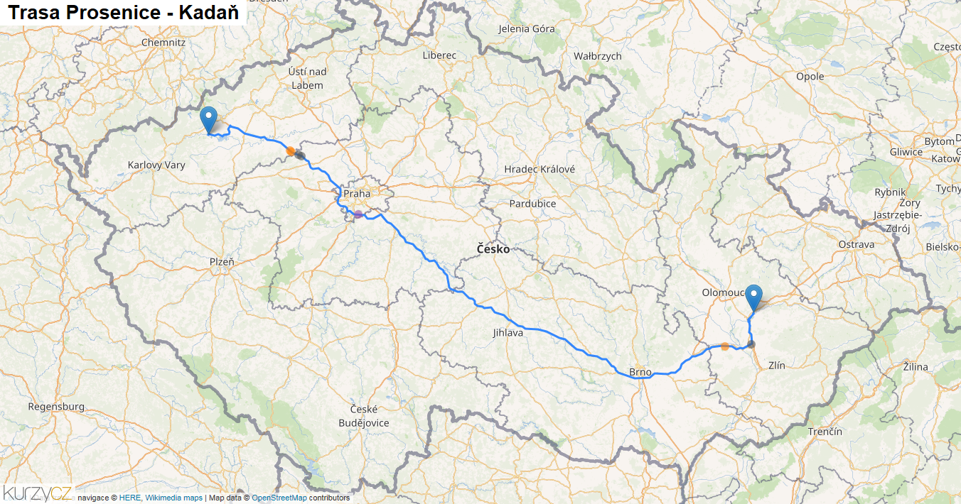 Prosenice-Kadaň, mapa trasy