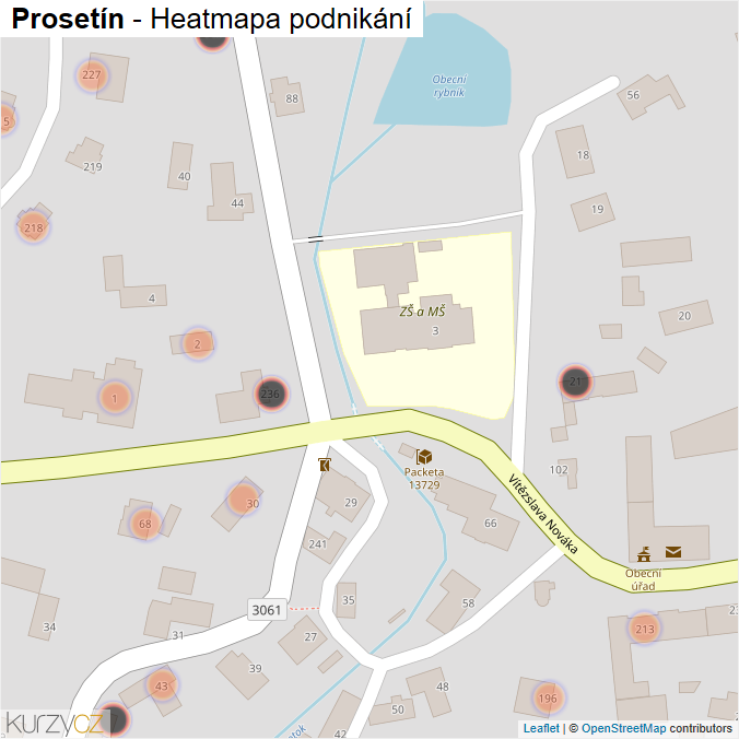 Mapa Prosetín - Firmy v obci.