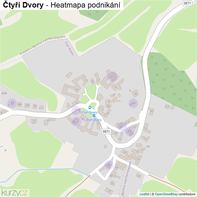 Mapa Čtyři Dvory - Firmy v části obce.