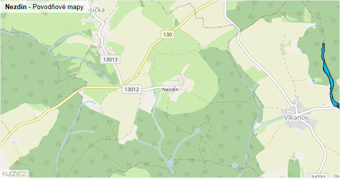 Nezdín - záplavové mapy stoleté vody