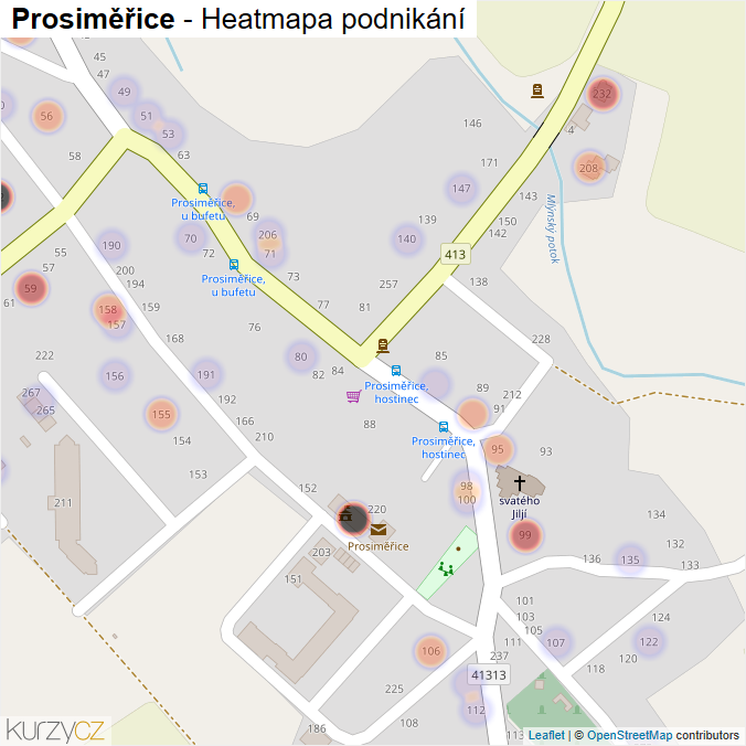 Mapa Prosiměřice - Firmy v části obce.