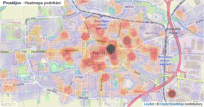 Prostějov - mapa podnikání