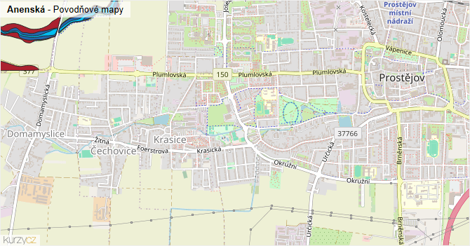 Anenská - záplavové mapy stoleté vody