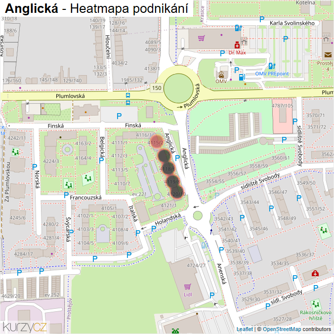Mapa Anglická - Firmy v ulici.