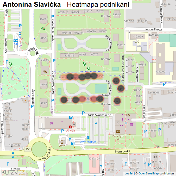 Mapa Antonína Slavíčka - Firmy v ulici.