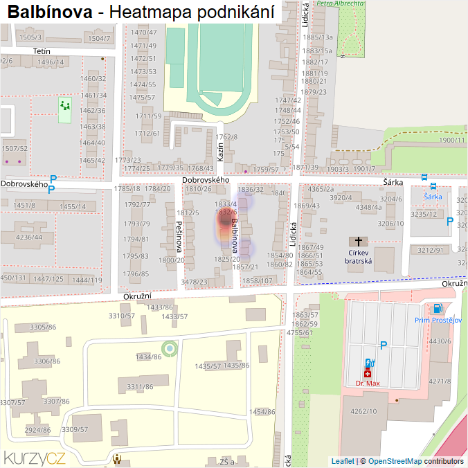 Mapa Balbínova - Firmy v ulici.