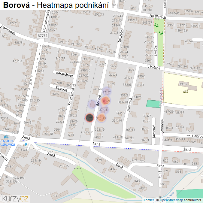 Mapa Borová - Firmy v ulici.