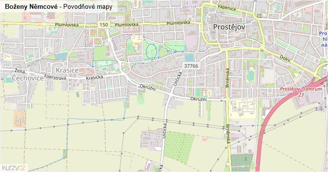 Boženy Němcové - záplavové mapy stoleté vody