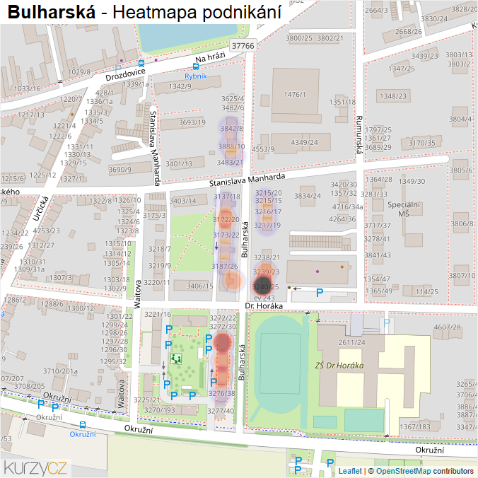 Mapa Bulharská - Firmy v ulici.