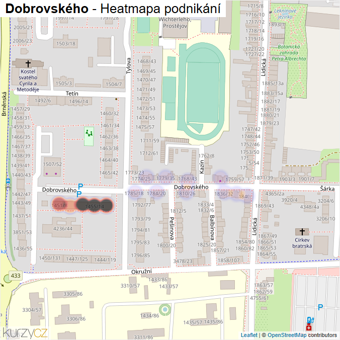 Mapa Dobrovského - Firmy v ulici.