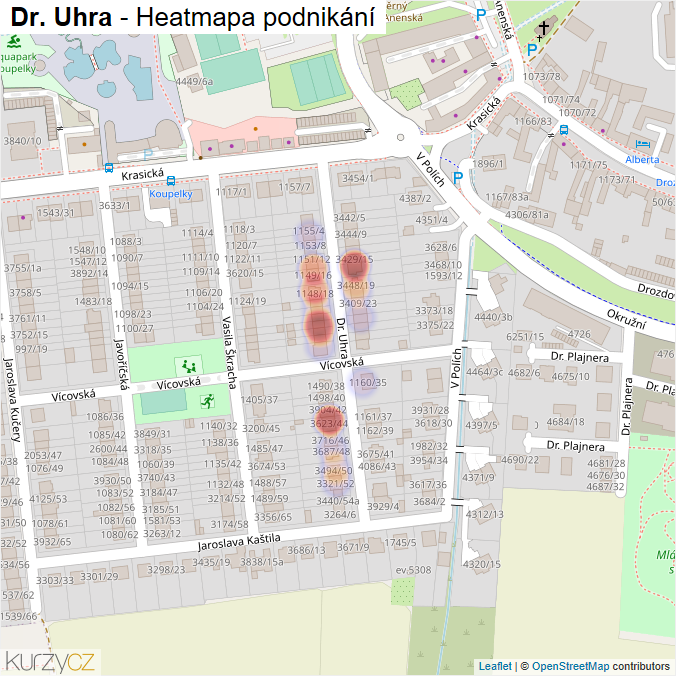 Mapa Dr. Uhra - Firmy v ulici.