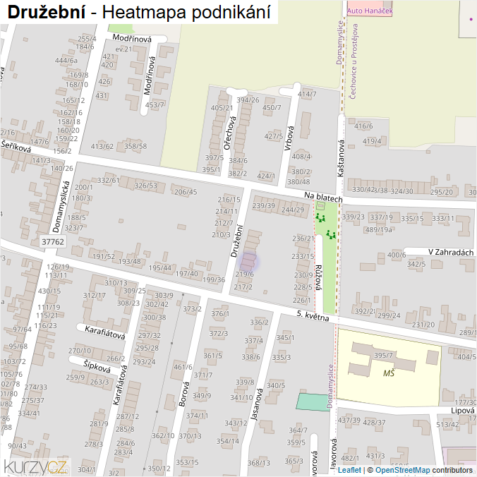 Mapa Družební - Firmy v ulici.