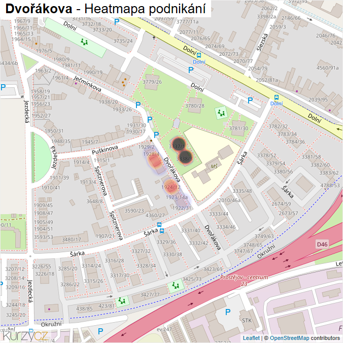 Mapa Dvořákova - Firmy v ulici.