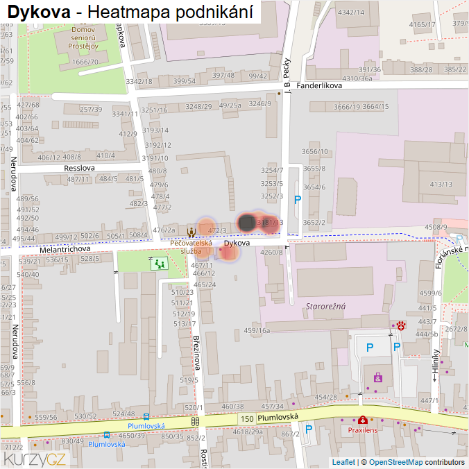 Mapa Dykova - Firmy v ulici.