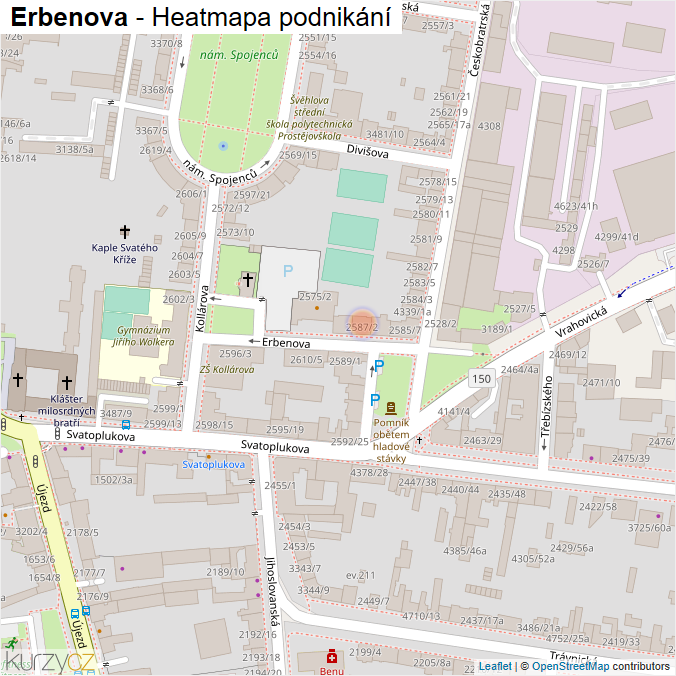 Mapa Erbenova - Firmy v ulici.