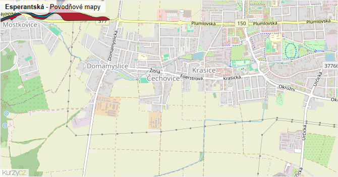 Esperantská - záplavové mapy stoleté vody