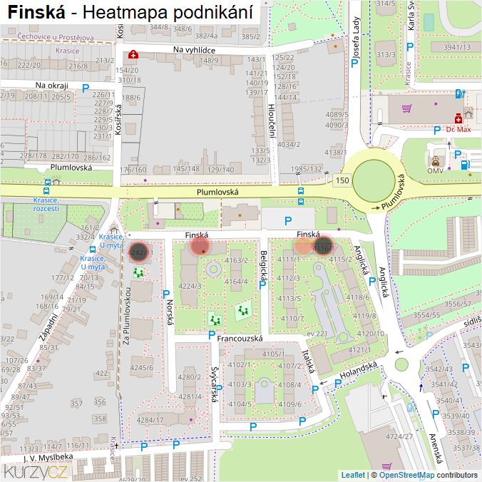 Mapa Finská - Firmy v ulici.