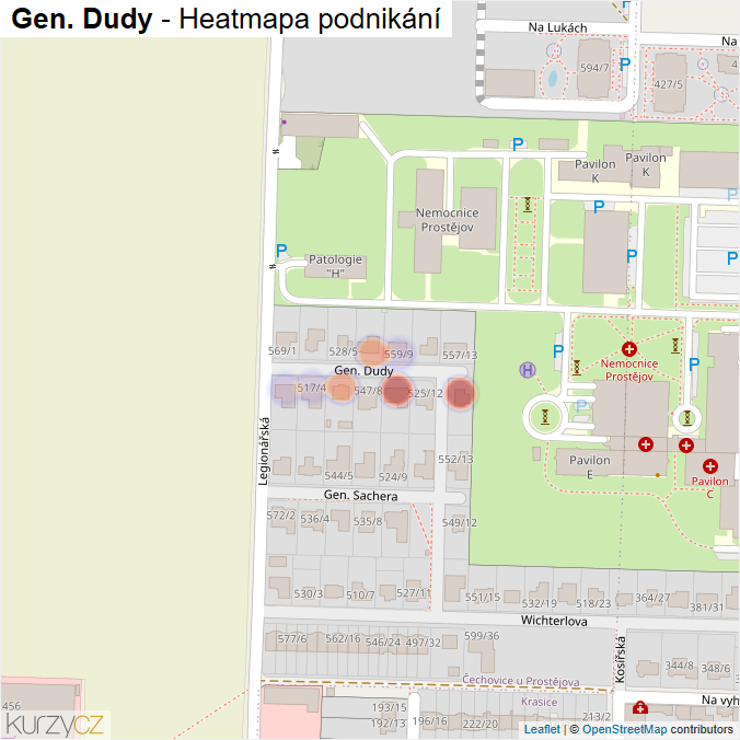 Mapa Gen. Dudy - Firmy v ulici.