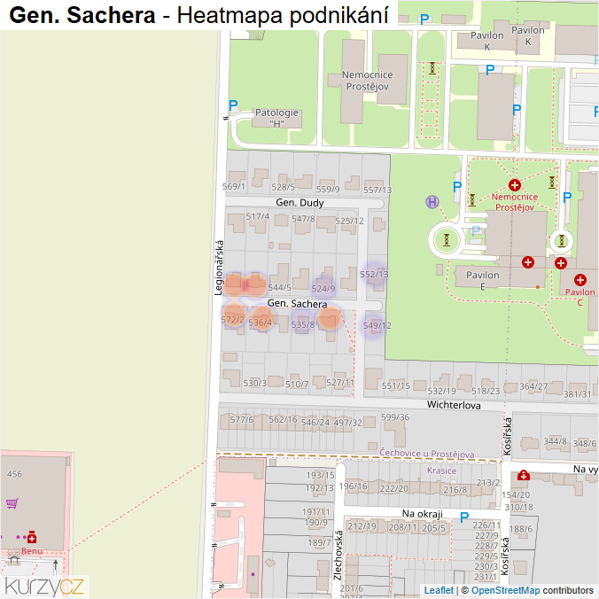 Mapa Gen. Sachera - Firmy v ulici.