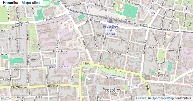 Hanačka - mapa ulice