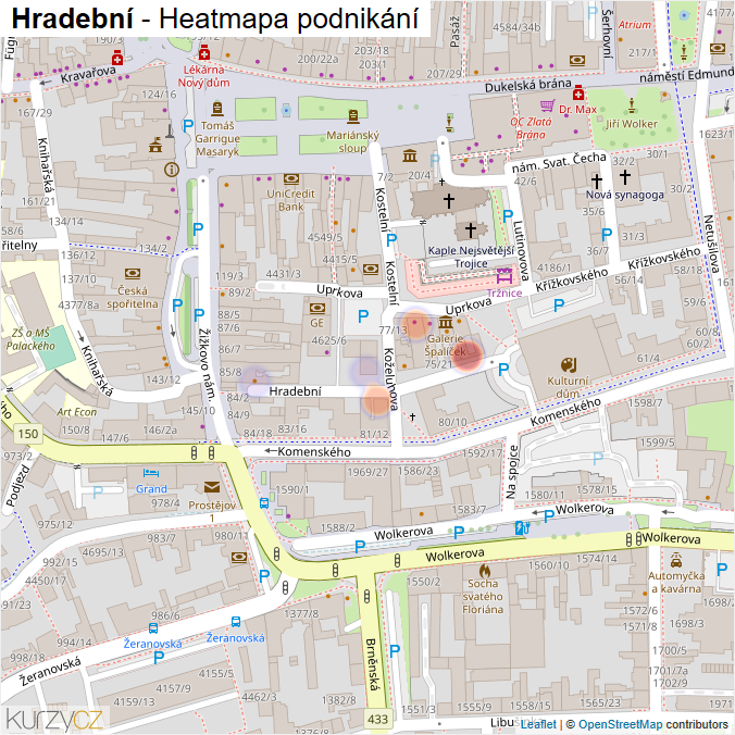 Mapa Hradební - Firmy v ulici.