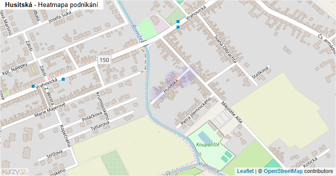 Husitská - mapa podnikání