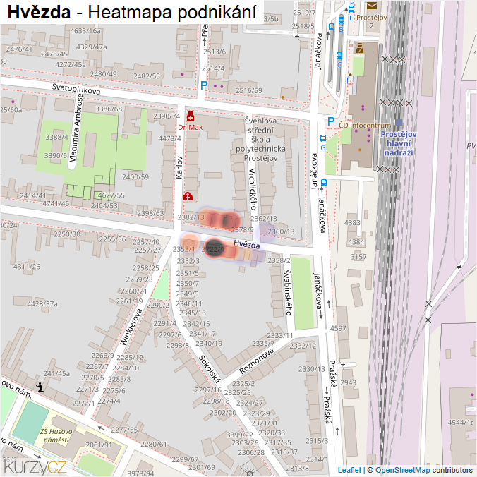 Mapa Hvězda - Firmy v ulici.