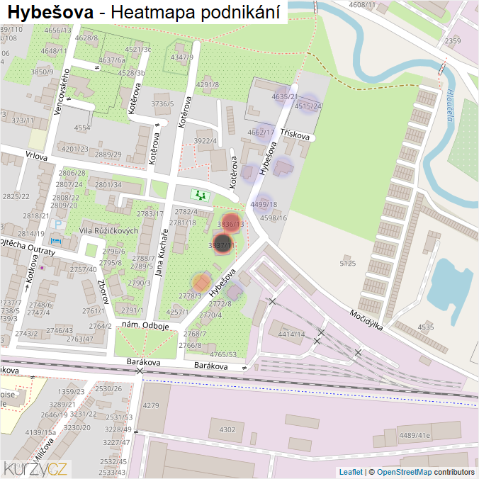 Mapa Hybešova - Firmy v ulici.
