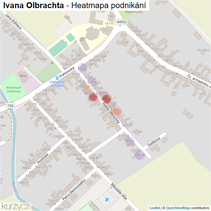 Mapa Ivana Olbrachta - Firmy v ulici.