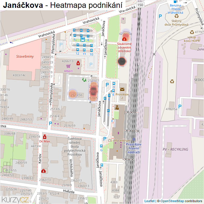 Mapa Janáčkova - Firmy v ulici.