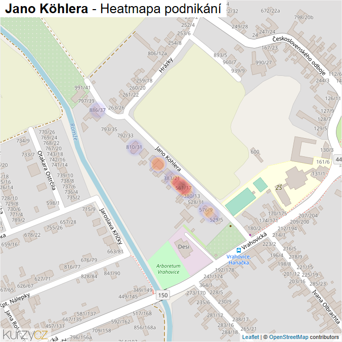 Mapa Jano Köhlera - Firmy v ulici.