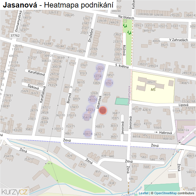 Mapa Jasanová - Firmy v ulici.